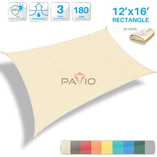 Patio Paradise 12' x 16' Tan Beige Sun Shade Sail Rectangle Canopy - Permeable UV Block Fabric Durable Outdoor - Customized Available
