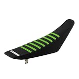 Enjoy MFG Ribbed Seat Cover for 2002 - 2018 Kawasaki KX 65 - All Black / Green Ribs