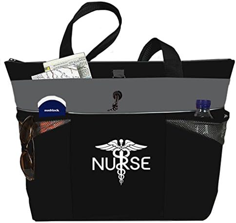 Nurse Caduceus Large Tote Bag Office School Travel Business Personal Organizer - Black Charcoal