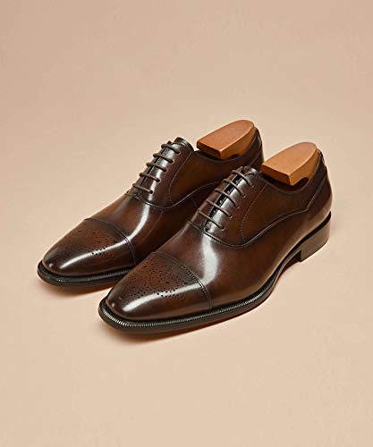 Latest Model Men Dress Shoes Formal Oxford Office Genuine Leather Shoes (10.5 Dark Brown) - Thumbnail 3