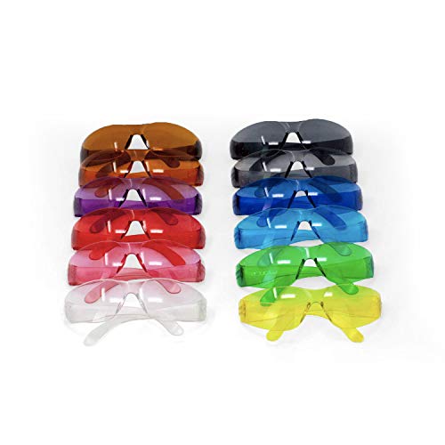 SAFE HANDLER Full Color Safety Glasses | One Size, Adult, Teens, Youth, Protective Polycarbonate Lens, 12 Full Color Variety Pack, 12 per Box (1 box/12 Pairs)