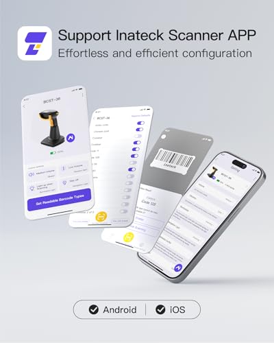 Inateck BCST-36 2D Wireless Barcode Reader with Charging Base, 2600mAh Battery, 2.4G USB Bluetooth Barcode Scanner, Gun Reader 1D 2D QR for POS Stores Inventory Warehouse, BCST-36