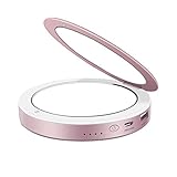 Shinngo 3000mAh Portable Charger Mirror Compact Vanity Mirror with Lights for Personal Handheld Makeup (Rose-Gold)