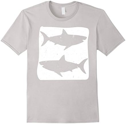 Men's Cool Shark Distressed Look T-Shirt Medium Silver