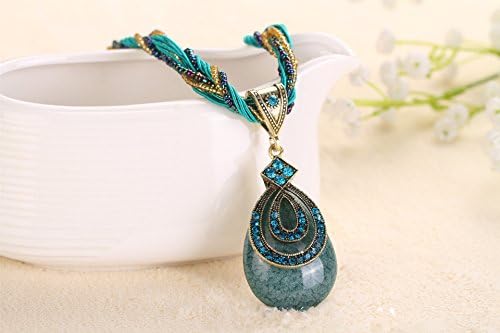 Bohemian National Wind Retro Opal Pendant Necklace (Royal Blue)