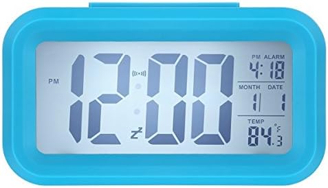 Alarm Clock, Harryup LED Clock Slim Digital Alarm Clock Large Display Travel Alarm Clock with Calendar Battery Operated for Home Office (Temperature Display, Snooze Function, Smart Back-light) (Blue)