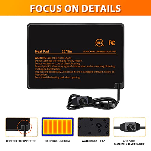 BKVESHI Under Tank Heater with Thermostat, Temperature Adjustable Reptile Heating Pad 8"x12