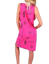 Ingear playa de verano vestido corto (de algodón tanque vestido Cover Up, L, Rosado   Negro