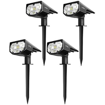 LITOM 12 LED Solar Landscape Spotlights, IP67 Waterproof Solar Powered Wall Lights 2-in-1 Wireless Outdoor Solar Landscaping Lights for Yard Garden Driveway Porch Walkway Pool Patio 4 Pack Cold White