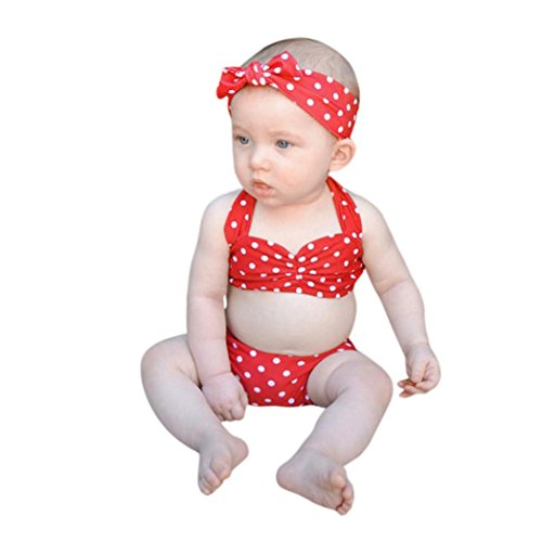 Leegor 3Pcs Baby Swimsuit, Infant Girls Swimwear Straps Dot Swimsuit Bathing Bikini Set Outfits