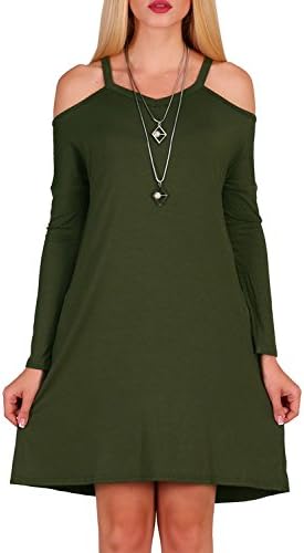 Aierbulu Winter Dress Women Long Sleeve Gifts Casual Pockets Tunic T Shirt Swing Dresses Green Large