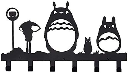 Homentum Decorative Coat Hooks Wall Mounted,Childrens Hangers, Metal Towel Racks for Bathroom,Bedroom, Dog Leash and Key Holder, Entryway Clothes and Hat Organizer,Cartoon Sweet Black,6 Hooks(Totoro)