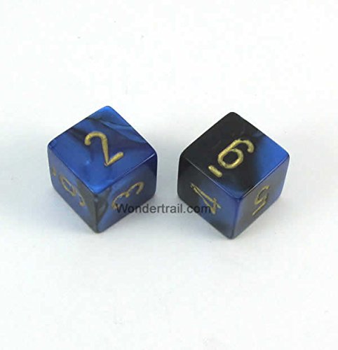 WCXPG0635E2 Black and Blue Gemini Dice with Gold Numbers D6 16mm (5/8in) Pack of 2 Dice Chessex