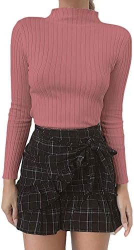 Womens Round Neck Long Sleeve Ribbed Casual T-Shirt Knitwear Blouse Top