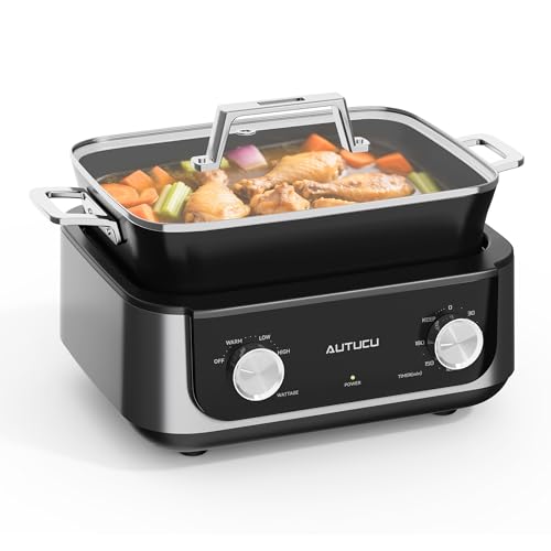 AUTUCU 7-Quart Slow Cooker - PFOA-Free Nonstick Pot with 3 Heat Settings & Timer - Dishwasher & Oven Safe for Effortless Cooking, Perfect for Family Meals & Parties