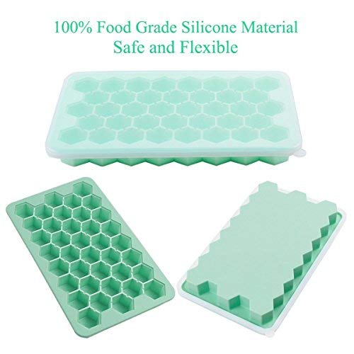 Ice Cube Tray with Lid, Easy-Release Silicone Material FDA Certified BPA Free, Easy Ice Cube Maker for Cocktail Whiskey, 38 Ice Blocks 1 Pack Green