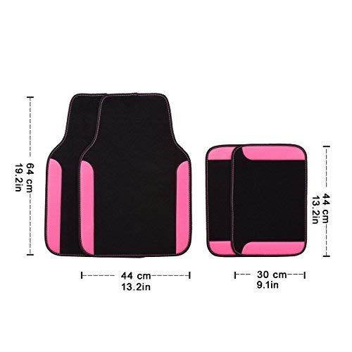 CAR PASS Rainbow Waterproof Universal Fit Car Floor Mats, Fit for SUV,Vans,sedans, Trucks,Set of 4(Black with Rose Red) - Thumbnail 2