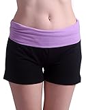 HDE Women's Yoga Workout Shorts Exercise Mini Hot Shorts (Black and Lavender, Medium)