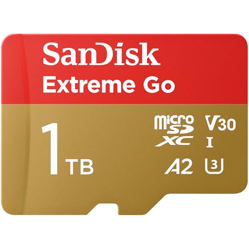 SanDisk Extreme Go microSDXC Karte 1 TB (Für Android Smartphones und Tablets, Action Cams, Drones, UHS-I, bis zu 200 MB/s 5K, 4K UHD, Rescue Pro Deluxe, V30, Class 10, U3) Für Amazon