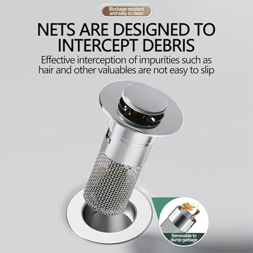 Bathroom Sink Stopper Hair Catcher, Stainless Steel Mesh Sink Drain Filter, Upgraded Kitchen Sink Plug Strainer Stainless Steel Strainers Sink Plugs, Bathroom Sink Drain Strainer (2.36 