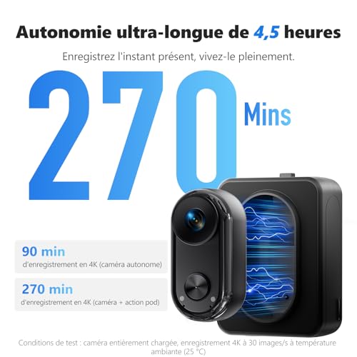 Vlogging Camera 4K 30FPS, 64GB Action Camera, POV Portable Hands-Free, Waterproof 30m Sports Camera, 150°Mini Cam Sports Body Pedestrian for Bike, Skiing, Diving, 270 Min Runtime
