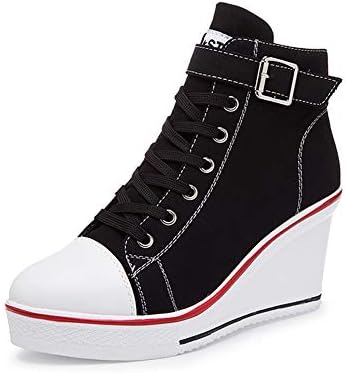 XPJY Women's Wedge Trainers Canvas Shoes Platforms High Top Ankle Boots Sneakers Side Zipper Lace up Pump Sport Shoes