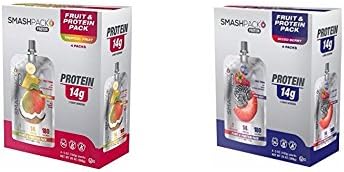 SmashPack Fruit &amp; Protein Pack Two Pack! 14g of Protein Per Pouch! No Refrigeration Needed! Mixed Berry! Tropical Fruit! Great For Weight loss And After Workout! Delicious! 4, 5 Ounce Pouches Per Box!