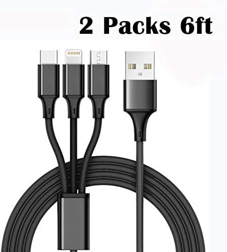 Akiimy 2 Packs 6FT Multi Charger Cable 3 in 1 Charging Cable Multiple USB Charger Cord Universal USB Charging Cord Compatible with Phone XS MAX/XR/8 Plus/Galaxy Note 10/Note 9/S10/S9 (Black)