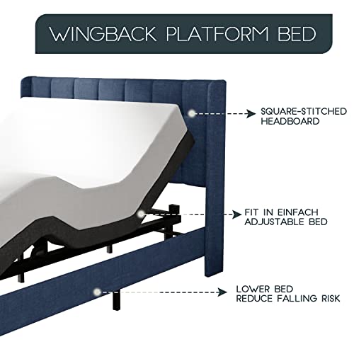 Einfach Queen Upholstered Wingback Platform Bed Frame with Headboard
