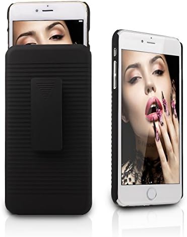 iPhone 7Plus Case, OLVOO Super Slim Hard Shell Layer Holster Open-Face Sport Case with Holster Kickstand and Locking Belt Swivel Clip for Apple iPhone 7Plus (Black) (Leisure)