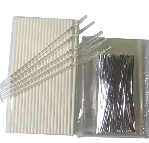 100pcs x (6" Lollipop Sticks + 3"x5" Bags + Silver Twist Ties + 5 free Clear sticks) for Cake Pops Lollipop Candy (Silver Ties) - Thumbnail 4