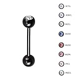 Titanium Straight Barbell Tongue Nipple Ring w/Gem Body 14-10 Gauge