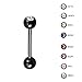 Titanium Straight Barbell Tongue Nipple Ring w/Gem Body 14-10 Gauge
