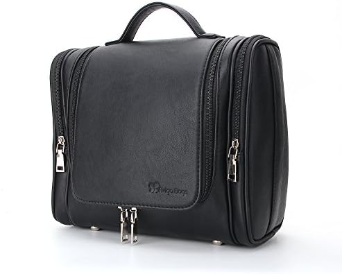 Avigo Bags Multi Pocket Hanging Leather Toiletry Organizer Bag Dopp Kit | Black
