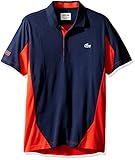 Lacoste Men's Tennis Short Sleeve Ultradry Colorblock T-Shirt, Navy Blue/Corrida, 5