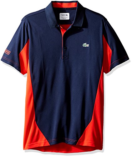 Lacoste Men's Tennis Short Sleeve Ultradry Colorblock T-Shirt, Navy Blue/Corrida, 5