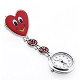 ABC® Red Heart Shape Quartz Movement Nurse Brooch Fob Tunic Pocket Watch
