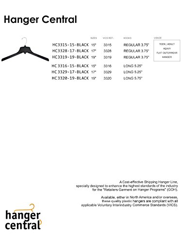 Hanger Central Outerwear Hangers Recycled Plastic Heavy Duty Thin Break Resistant with Polished Metal Swivel Hooks (50, 17" Long Hook)