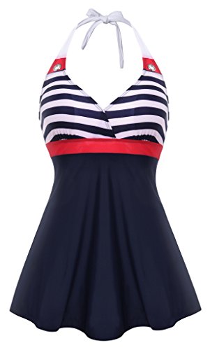 Am clothes womens navy stripe one piece swimsuit with f…