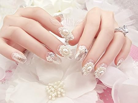 Amazon 24枚入ネイルチップ 白 フランスのショート花嫁 ネイル結婚式 パーティー ネイルアート Machinsu ビューティー 通販