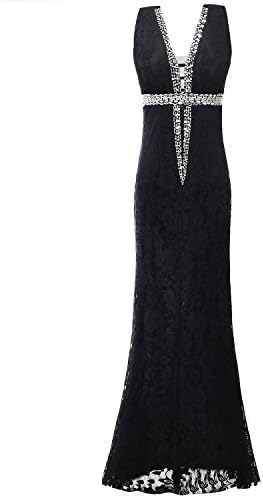 Edith Windsor Women's Deep V-neck Beaded Sequins Lace Prom Gown Evening Dress X-Large Black