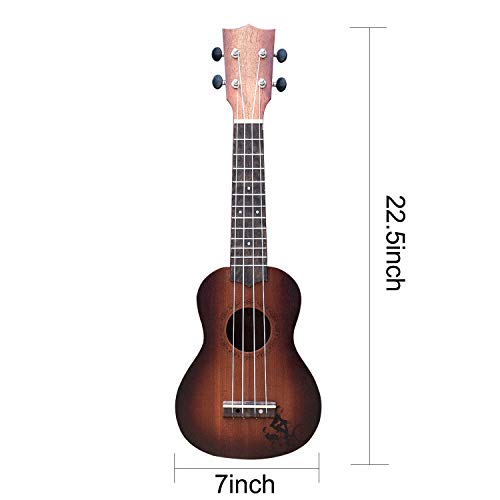 YOLOPLUS+ 21 Inch Wooden Ukulele Guitar Soprano Kid's Toy 4 Strings Musical Instruments Educational Learning with Picks Primary Tutorial Backpack for Toddler Beginner Keep Tone Anti-Impact