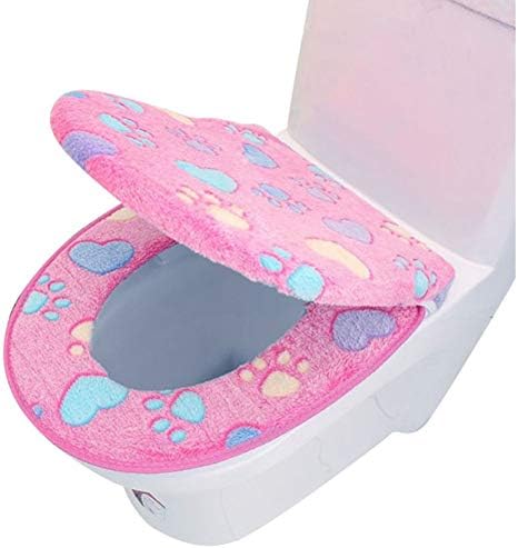 2 Pcs Toilet Seat Cushion, Universal Elastics Warm Dogfoot Printed Toilet Seat Covers Home Mat(43 * 37 cm,Pink)