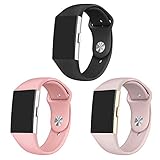 GHIJKL Sports Band Compatible Fitbit Charge 2, Soft Silicone Replacement Wristband for Fitbit Charge 2,Women Men, Small, 3 Packs, Black, Sand Pink, Rose Pink
