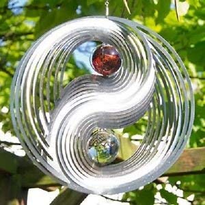 3D Steel Yin & Yang Wind Spinner with Crystal Balls and Swivel Hook