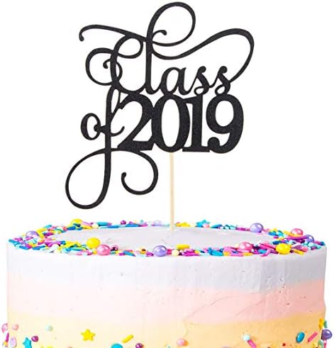 Black Glitter Class of 2019 Cake Topper Party Decor 2019 Congrats Grad Photo Prop High School Graduation Celebration