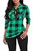 KISSMODA Womens Sexy Roll up Sleeves Deep V Neck Fitted Flannel Shirts Tops Evening Blouses Green Large
