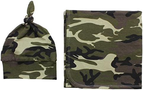 Camouflage Newborn Swaddle Set Swaddle Blanket Boy Top Knot Hat Boy Swaddle Set Green Black Camo Swaddle Baby Blanket