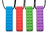 Chew Chew Sensory Lego Teether Necklace 4-Pack – Best for Autism, Biting and Teething Kids – Durable and Strong Silicone Chewy Toys - Chewing Pendant for Boys & Girls - Fidget Chewlery Necklaces