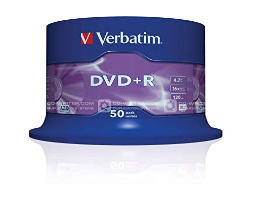 Verbatim DVD+R 16x Matt Silver 4.7GB 50er Pack Spindel DVD Rohlinge 16-fache Brenngeschwindigkeit & Hardcoat Scratch Guard DVD leer Rohlinge DVD DVD Rohlinge Spindel VB-DPR47S3A 50 Stück